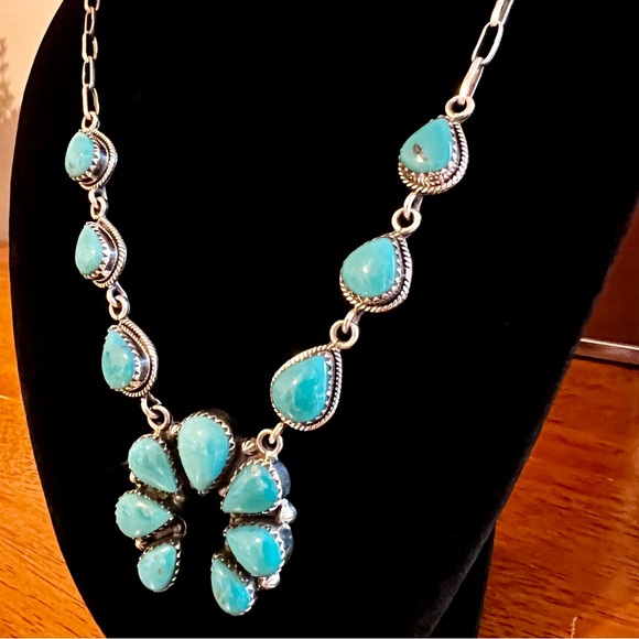 Southwestern Sterling Silver & Kingman Turquoise Naja Necklace - Picture 3 of 11